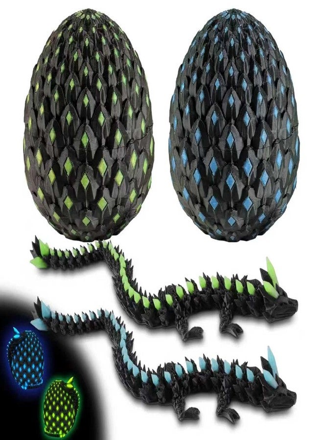 JOMBY 2PCS 3D Printed Dragon Glow, Mystery Dragon Egg Glow in The Dark, UV Reactive 3D Printer Articulated Animals Fidget Toy, Crystal 3D Print Dinosaur Toys for Boys Girls Home Decor - Image 1